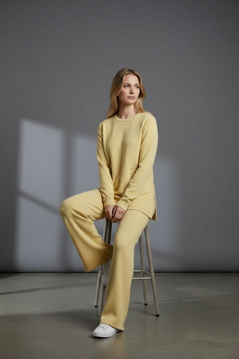 Trendmoona Sarı Fitilli Triko Takım