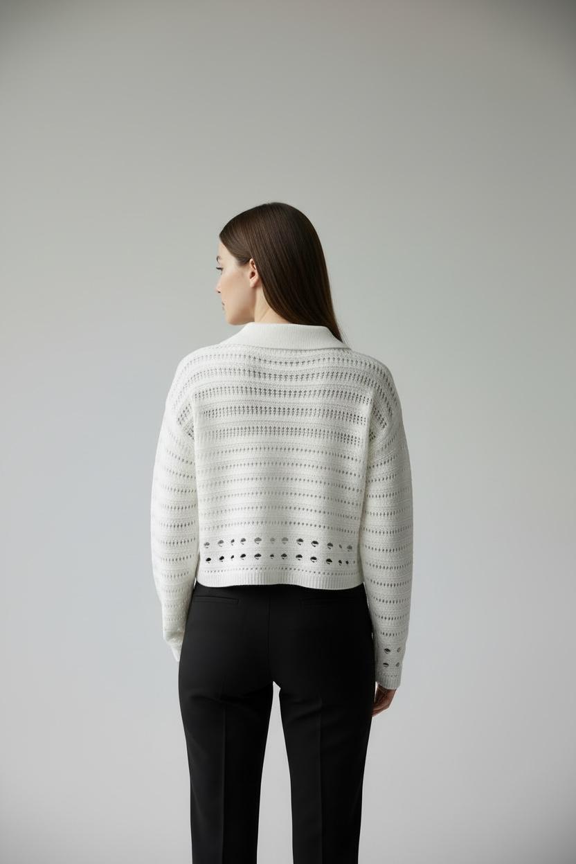 Kadın Polo Yaka Ajurlu Triko Kazak