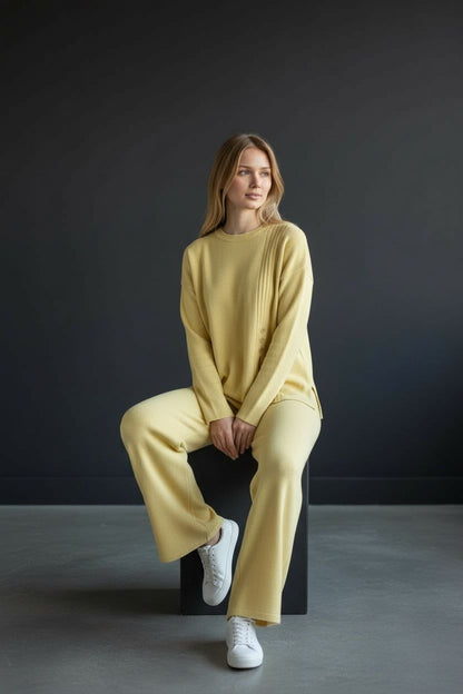 Trendmoona Sarı Fitilli Triko Takım