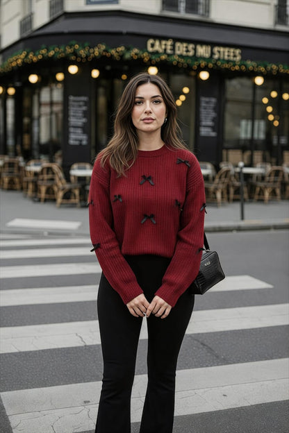 Trendmoona Bordo Fiyonklu Triko Kazak