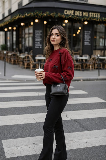 Trendmoona Bordo Fiyonklu Triko Kazak