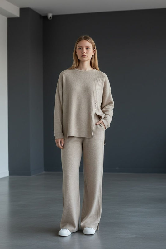 Trendmoona Camel Fitilli Triko Takım