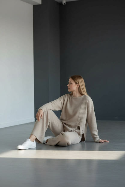 Trendmoona Camel Fitilli Triko Takım