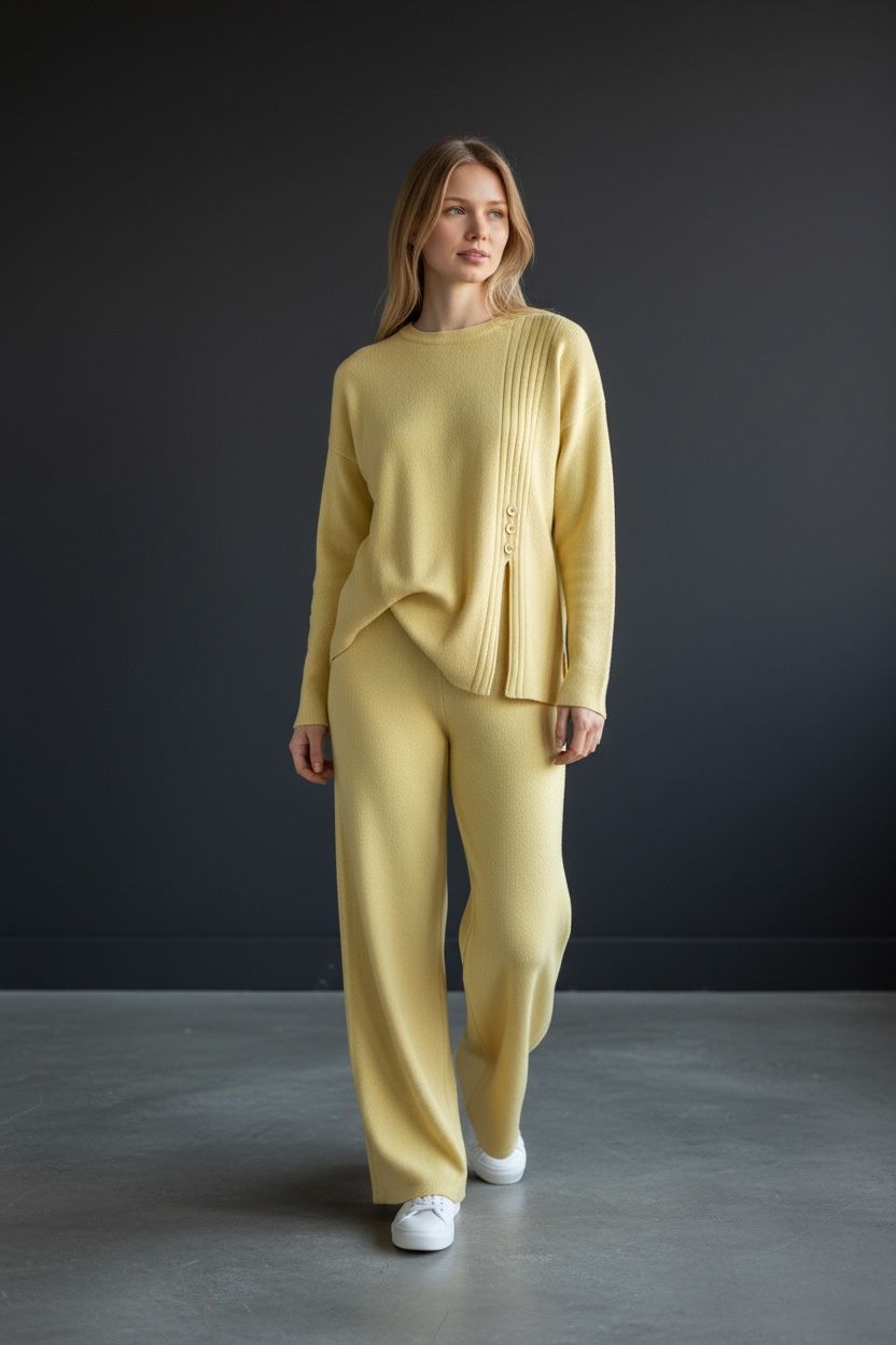 Trendmoona Sarı Fitilli Triko Takım