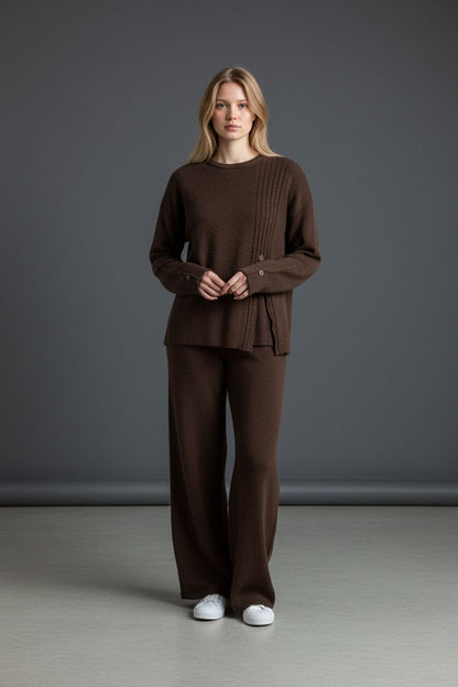 Trendmoona Kahverengi Fitilli Triko Takım