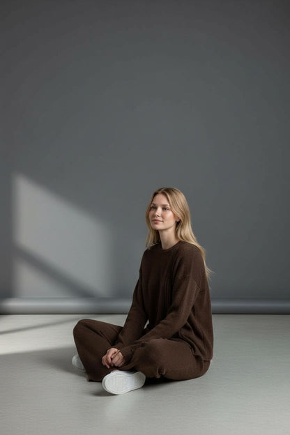 Trendmoona Kahverengi Fitilli Triko Takım