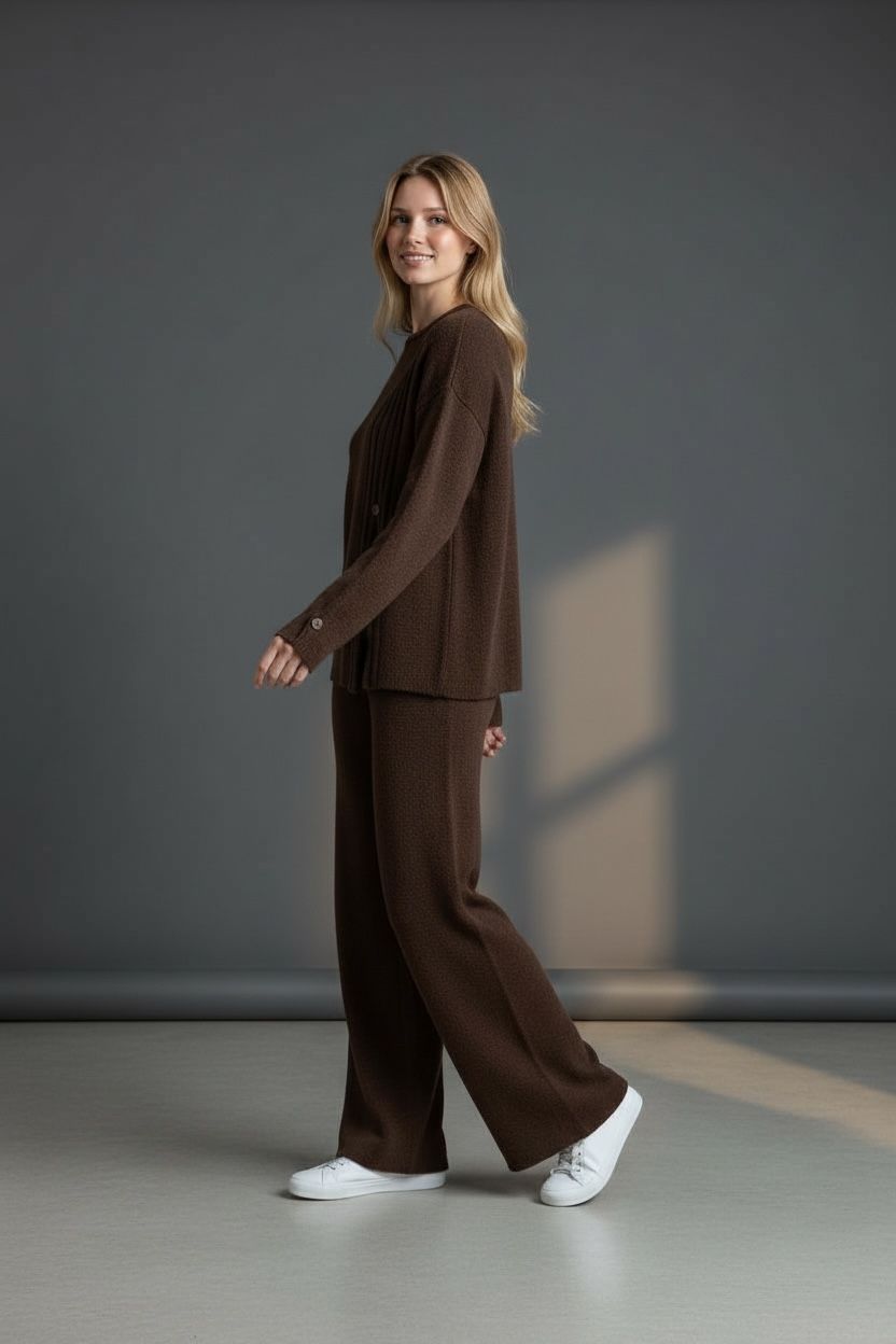 Trendmoona Kahverengi Fitilli Triko Takım