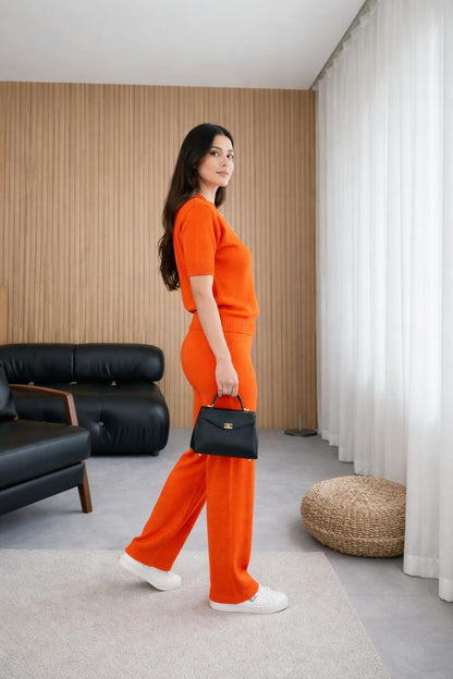 Trendmoona Turuncu Triko Takım Bluz Pantolon Set