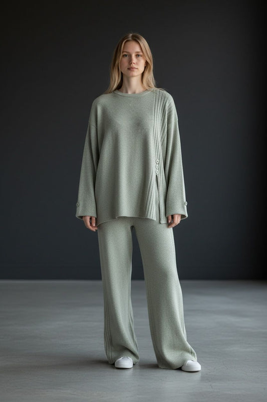 Trendmoona Yeşil Fitilli Triko Takım